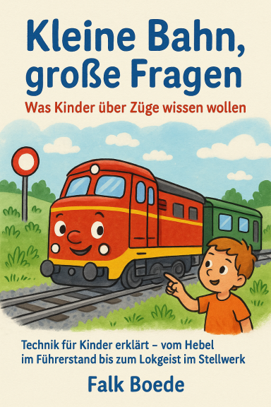 Ein roter Zug fährt an einem Bahnhof vorbei, mit einem Fragesteller-Thema im Vordergrund.