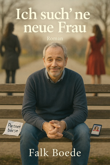 Mann auf einer Bank lächelt, im Hintergrund zwei Frauen, die in verschiedene Richtungen schauen.