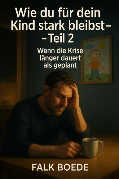 Ein nachdenklicher Mann sitzt mit einer Tasse in der Hand, umgeben von Sorgen.