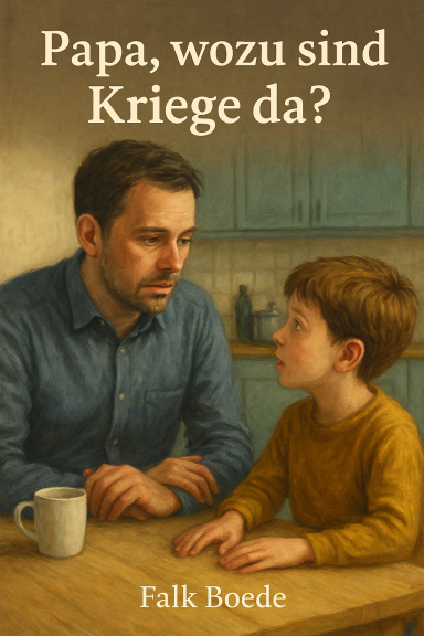 Ein Vater und sein Sohn sitzen am Tisch und sprechen ernsthaft miteinander.